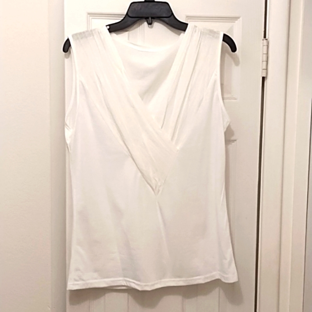 White V neck cut tank top